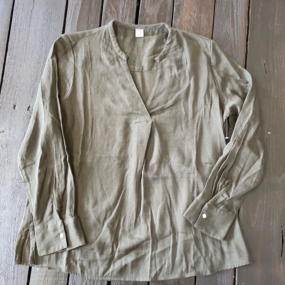 NWOT Army Green Split Neck Top